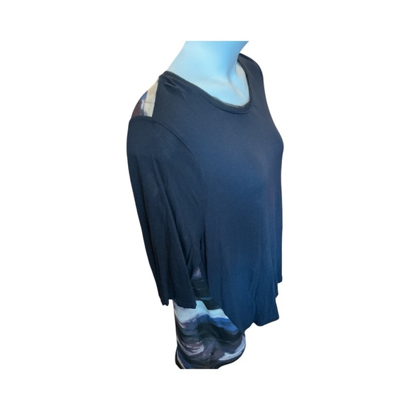 Simply Vera Vera Wang Mixed Media Tunic Top w/ Pleated Chiffon Back | Navy | XL - Picture 4 of 8